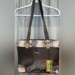 Chanson Vintage Large Brown Faux Croc Print Shoulder Hand Bag NEW